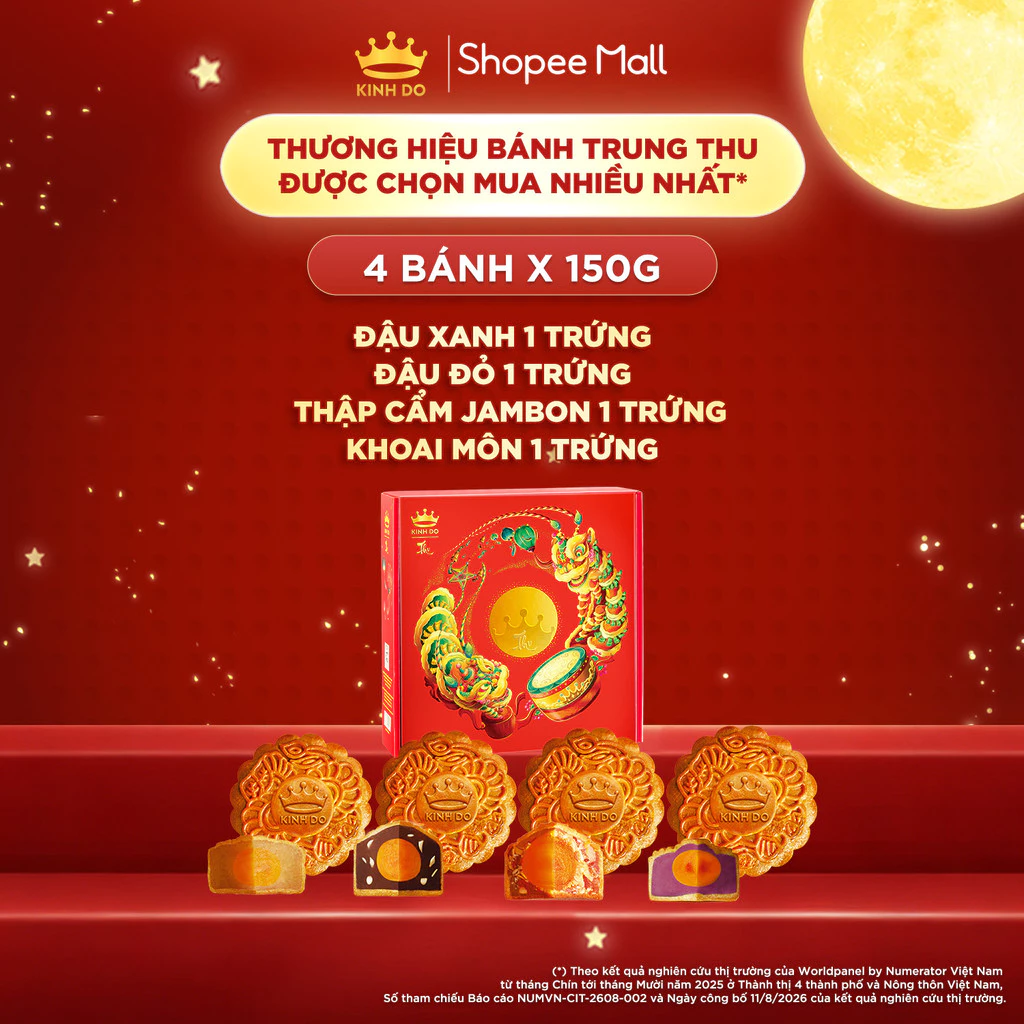 [CHỌN VỊ ] [KHÔNG TÚI + HỘP] Combo 4 bánh trung thu Kinh Đô "Combo Tiết Kiệm - Vẹn Tình" (4 bánh x 150g)
