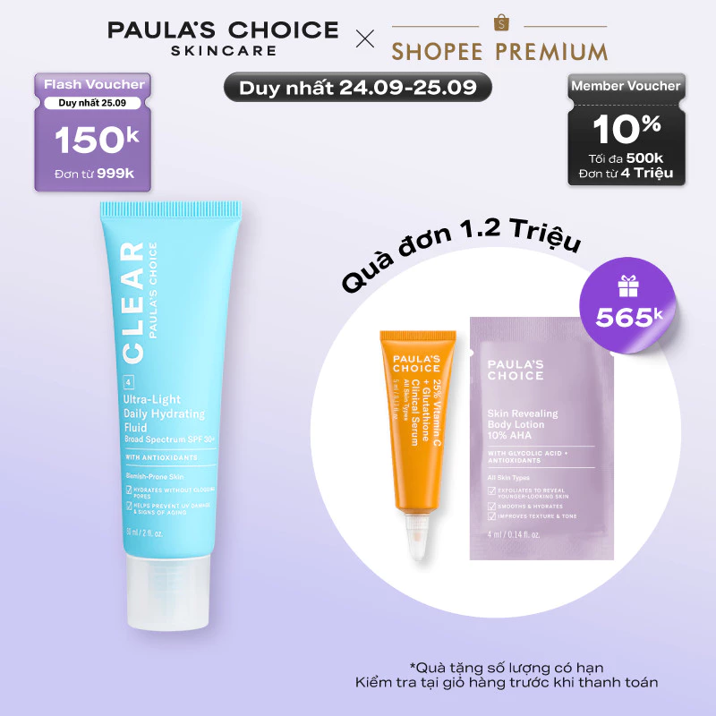 [HSD 3/2027] Kem chống nắng phục hồi da Paula's Choice Ultra-Light Daily Hydrating Fluid SPF 30+ 60ml 6130