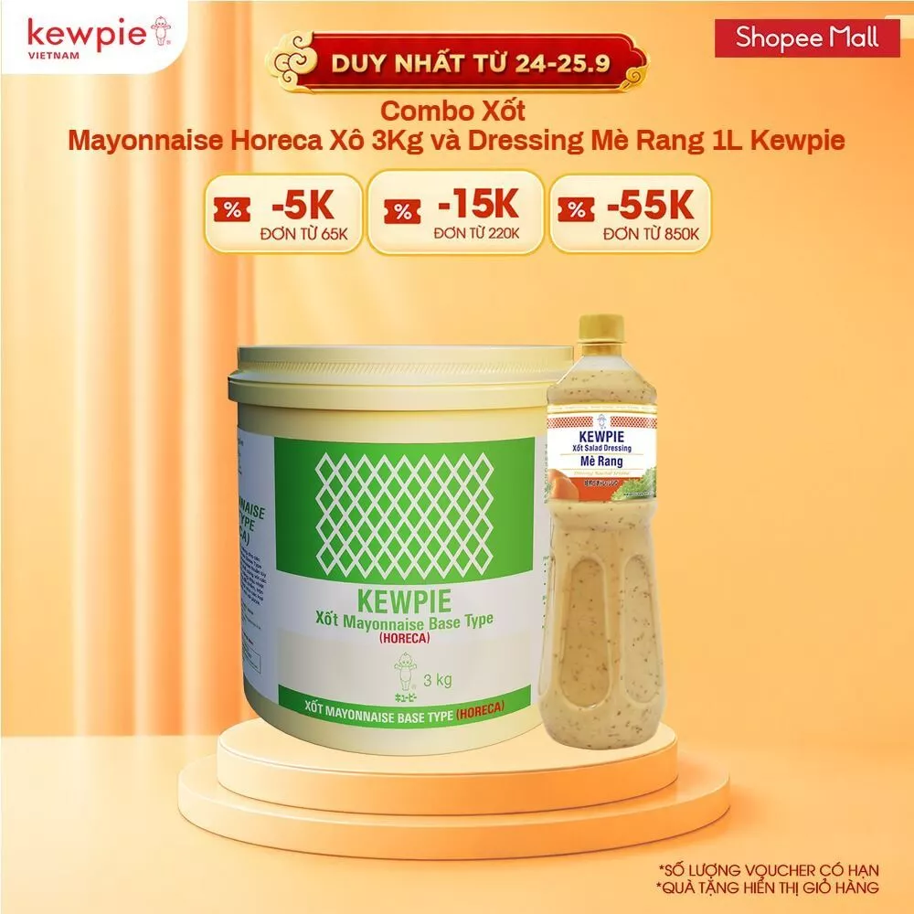 Combo Xốt Mayonnaise Horeca Xô 3Kg và Dressing Mè Rang 1L Kewpie