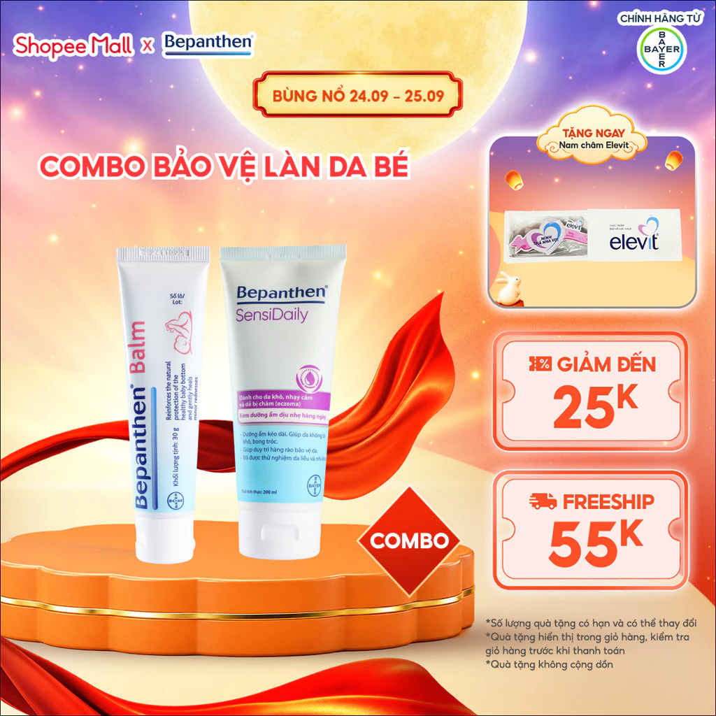 Combo Bảo Vệ Làn Da Bé: Kem Chống Hăm Bepanthen Balm 30G + Kem Dưỡng Ẩm Hằng Ngày Bepanthen Sensidaily Tuýp 200G