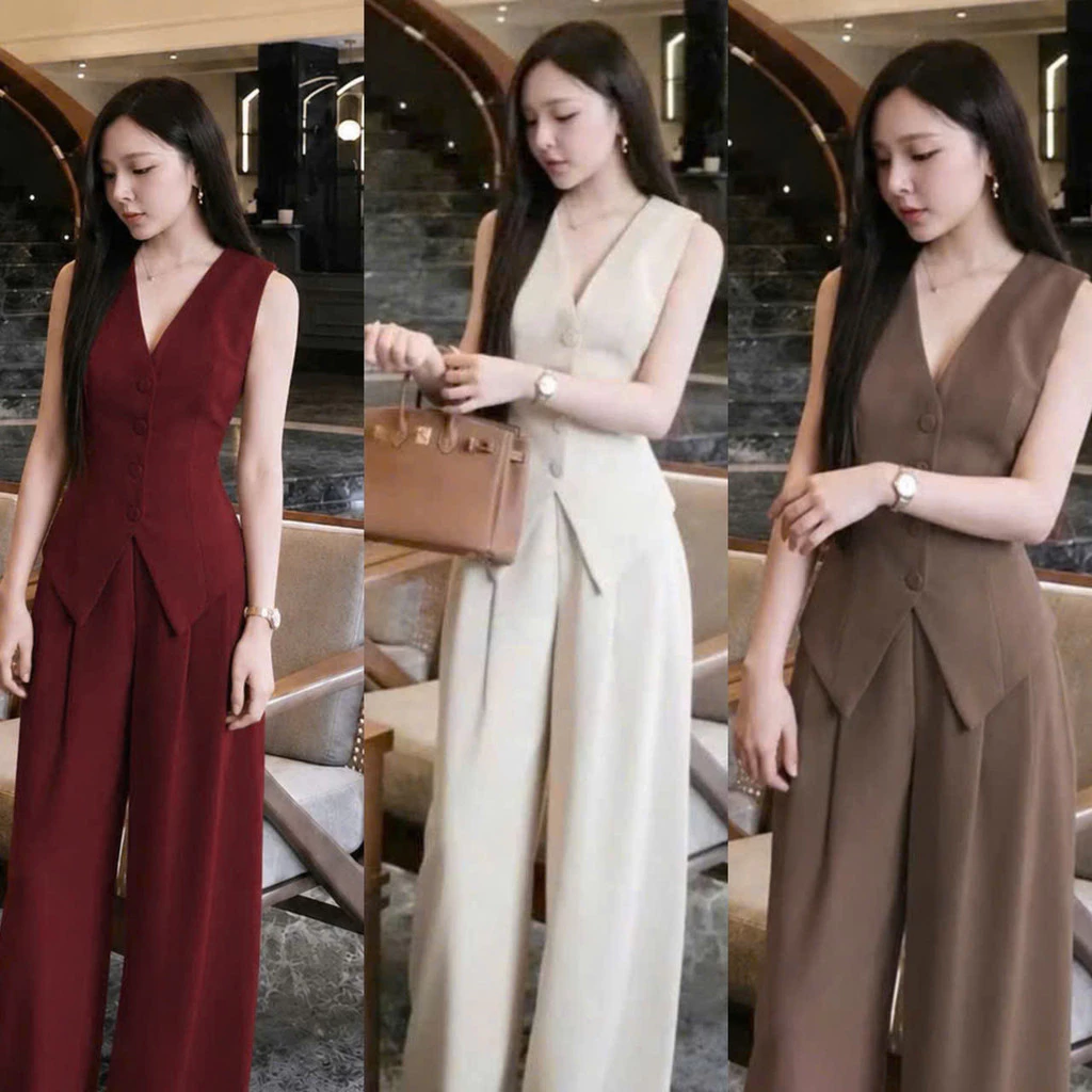 Set GILE Nữ  Vạt Xéo Quần Suông Dài Thanh Lịch Thời Thượng NY NA STORE