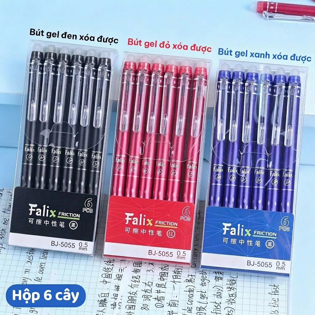 Bút Mực Xoá Được Viết Trơn Mực Nước Đen/Xanh, Ngòi 0.5Mm, Bút Bi Gel Bấm Mực Ra Đều, Có Tẩy Tiện Lợi