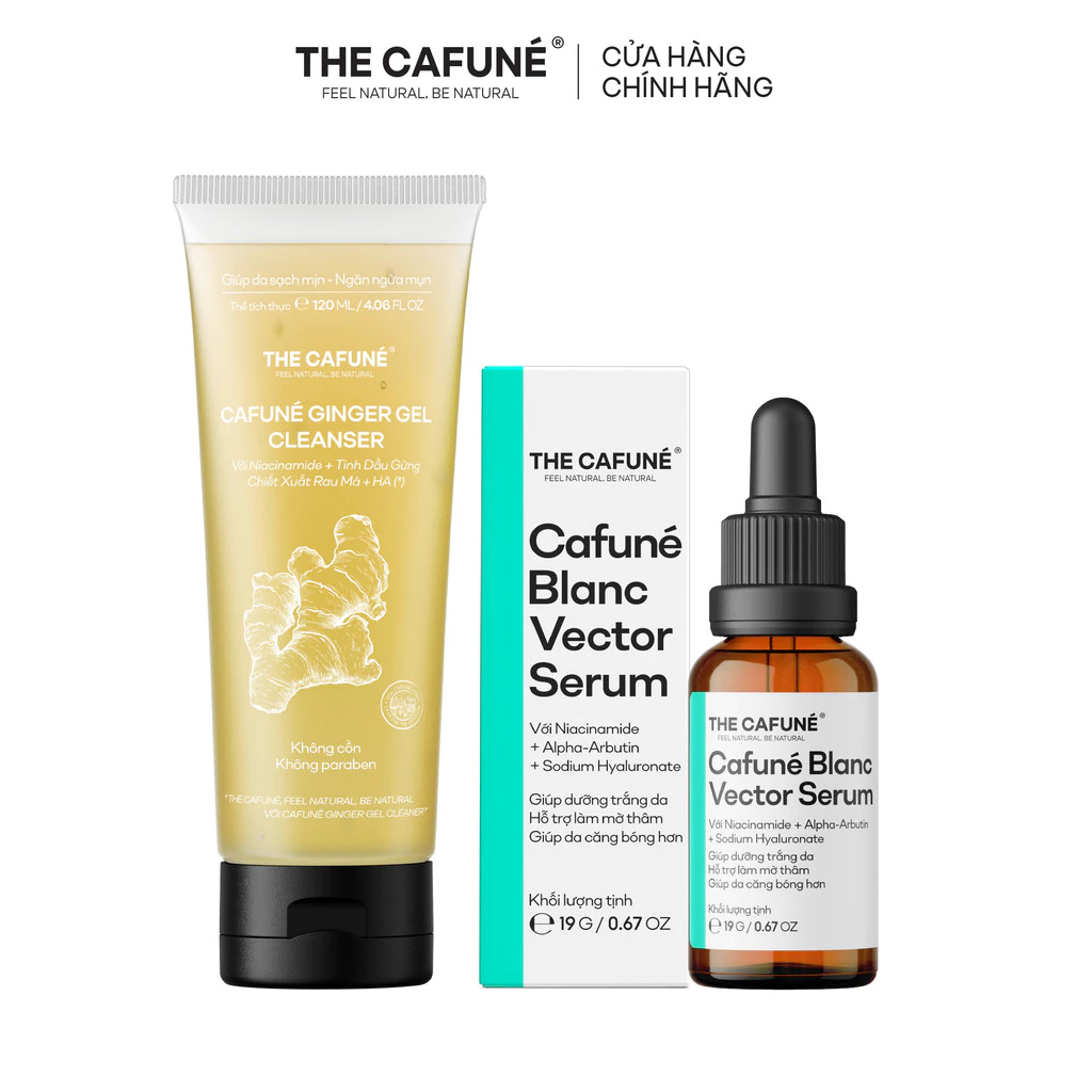 [COMBO GIẢM 28%] Bộ Đôi Dưỡng Trắng Cafuné: Sữa Rửa Mặt Gừng 120ml + Serum Dưỡng Trắng Blanc Vector 19ml