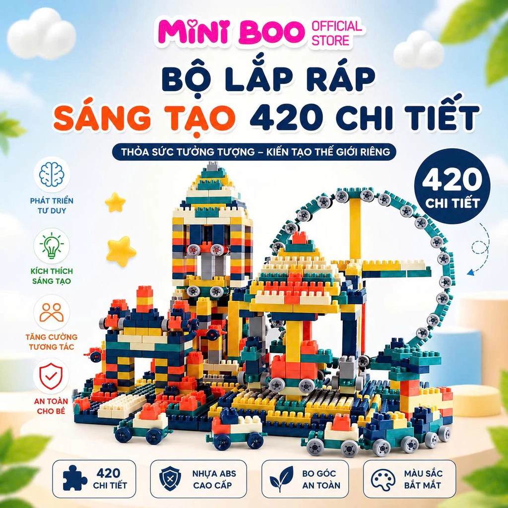 Bộ Xếp Hình Lắp Ráp 420 Chi Tiết Little Boo Rèn Luyện Tư Duy, Sáng Tạo Cho Bé