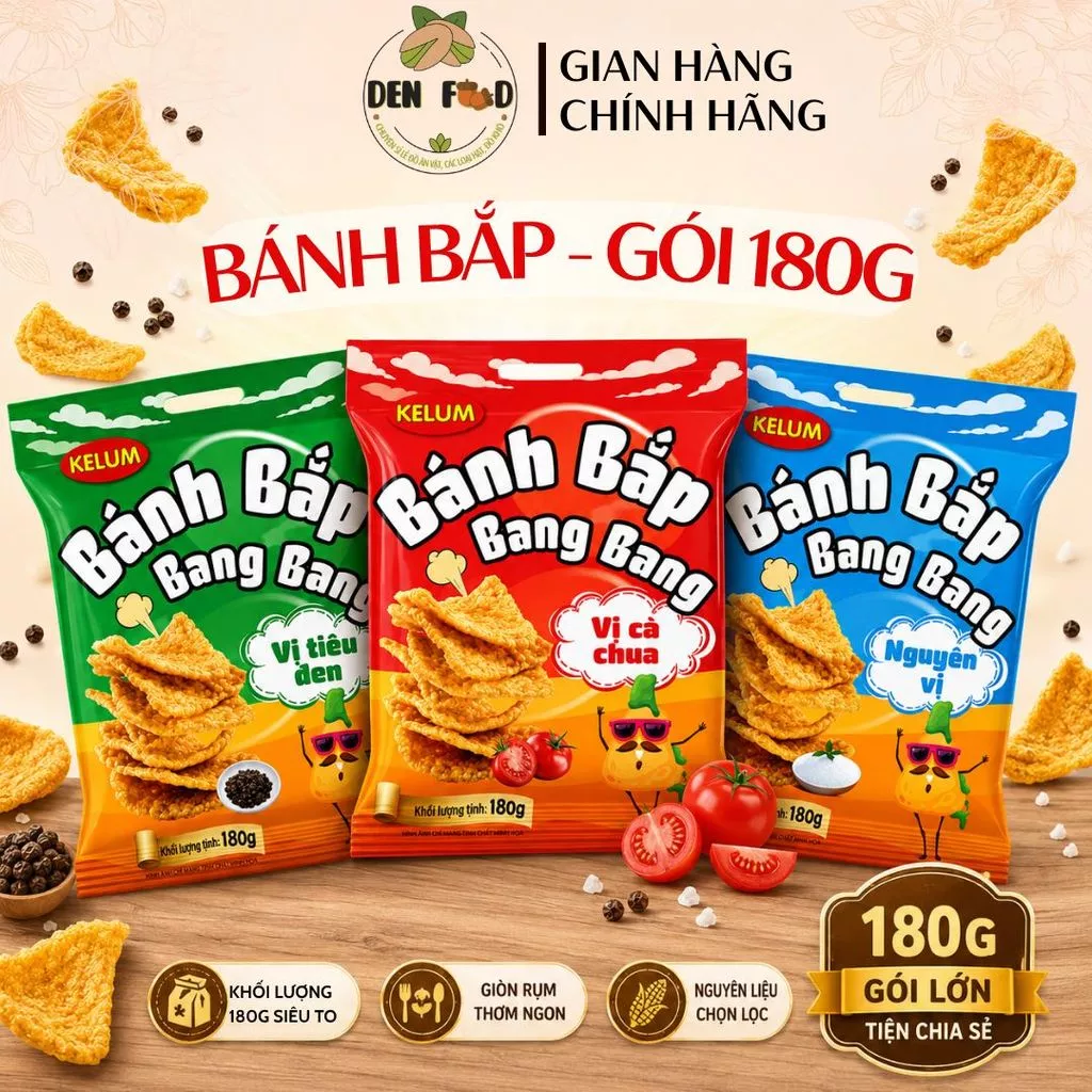 [BÁNH BẮP SIÊU TO] Bánh Bắp Bang Bang KeLum 180G, Giòn Rụm Đậm Vị, Snack Ăn Vặt Cực Cuốn – Ăn Vặt Denfood