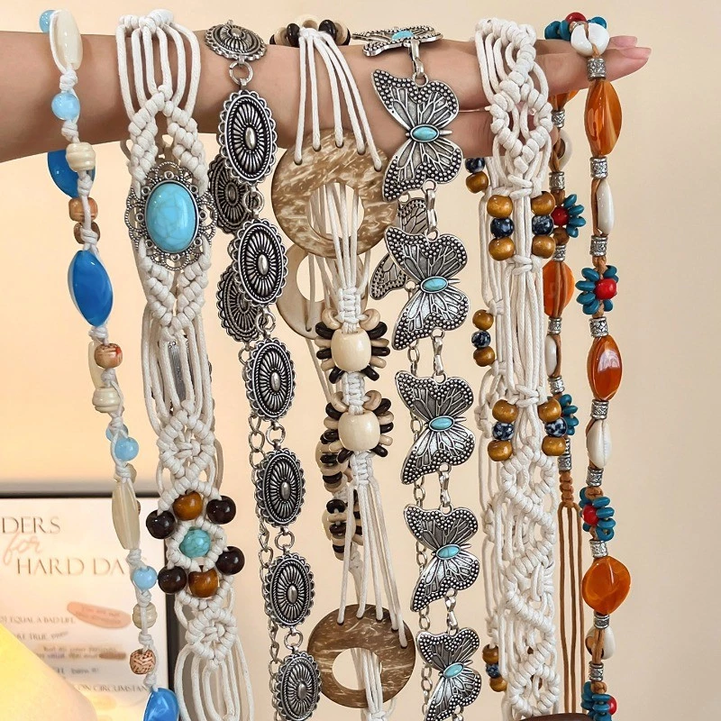 Dây bện phong cách dân tộc Bohemian Dây thắt lưng 2026 Dây đeo thắt lưng nữ phong cách mới
