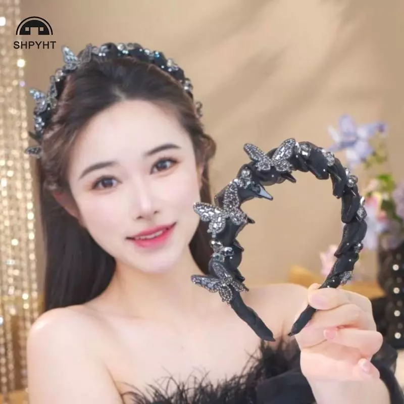 [SHPYHT] Tính Khí Thanh Lịch Pha Lê Bướm Tóc Vòng Thời Trang Hàn Quốc Ngọt Ngào Chống Trơn Trượt Tiệc Cưới Phụ Kiện Tóc Mới