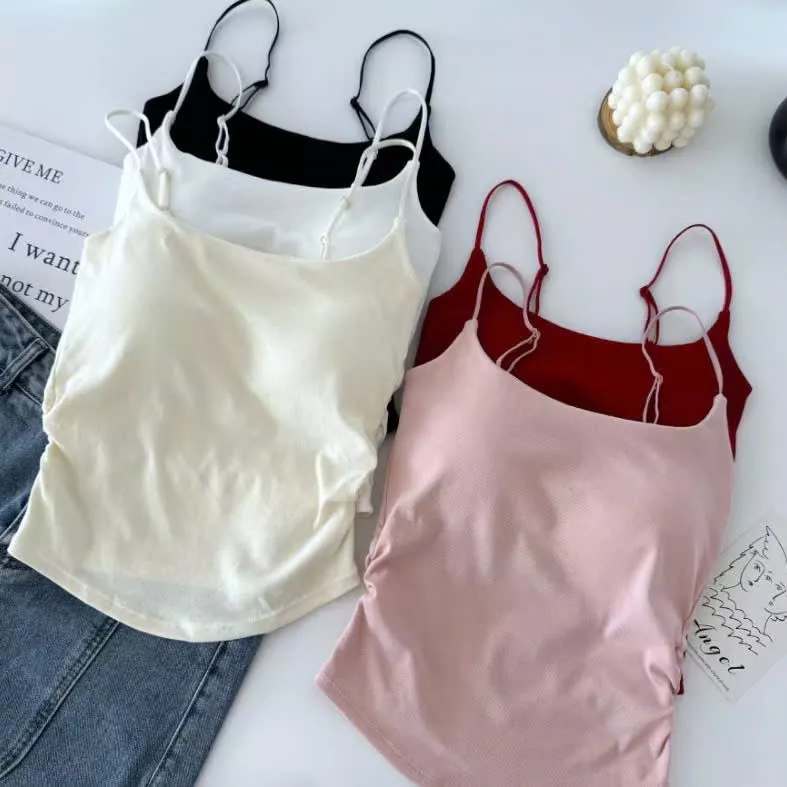 LOẠI ĐẸP - Áo hai dây màu trơn có mút đệm ngực dây quai điều chỉnh nhún sườn thời trang quyến rũ -chang009