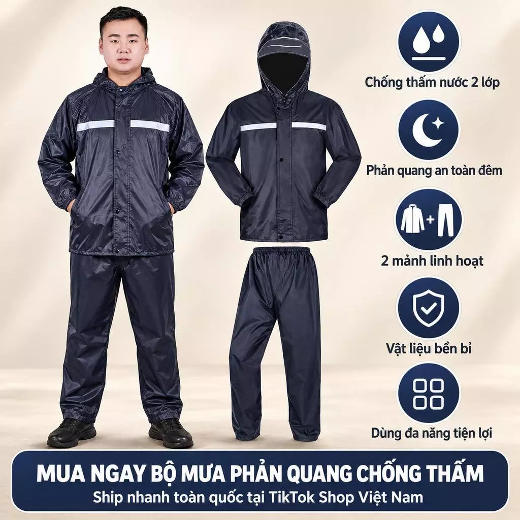 Áo mưa bộ Vải Oxford mật độ cao ,Chống thấm nước và bền bỉ