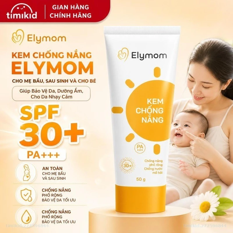 Kem Chống Nắng Elymom Cho Mẹ Bầu, Sau Sinh Và Cho Bé Giúp Bảo Vệ Da, Dưỡng Ẩm, Cho Da Nhạy Cảm Với SPF30+ PA+++