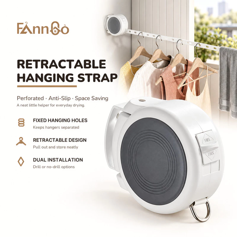 Hàng có sẵn Dây treo quần áo đục lỗ có thể thu vào Dây đeo treo chống trượt cho ban công Phòng tắm giặt trong nhà