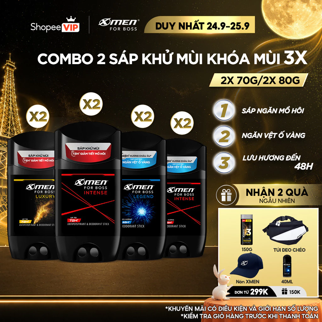 [SVIP] Combo 2 Sáp khử mùi XMen for Boss 70g/80g, ngăn tiết mồ hôi (sáp trắng),ngăn vệt ố vàng (sáp xanh)