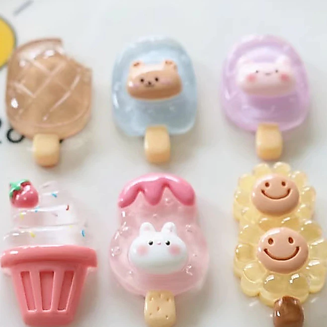 [Tặng kèm keo dán sẵn] Charm nhựa 3D mặt phẳng hoạt hình tự làm kẹp tóc ốp điện thoại 1pcs Phụ kiện thời trang