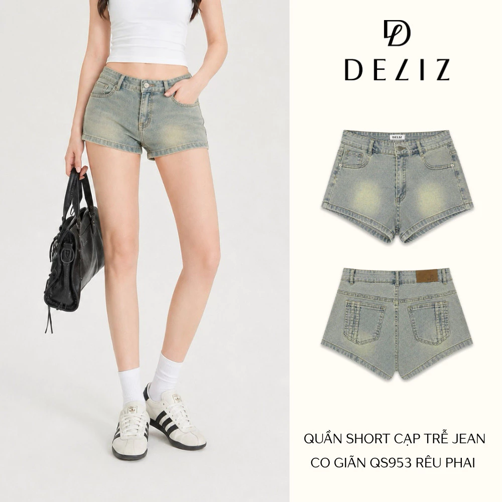 DELIZ - Quần short jean cạp trễ dáng đẹp dễ phối nhiều phong cách DELIZ QS953 (đã cắt sẵn khuy)