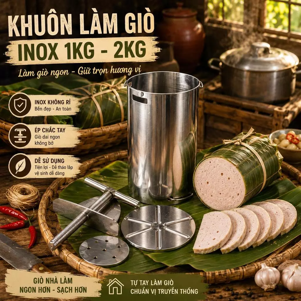 Khuôn Làm Giò Inox Không Rỉ 1kg 2kg Khuôn Ép Giò Lụa Giò Thủ Chả Lụa Cao Cấp Dễ Sử Dụng - GD365