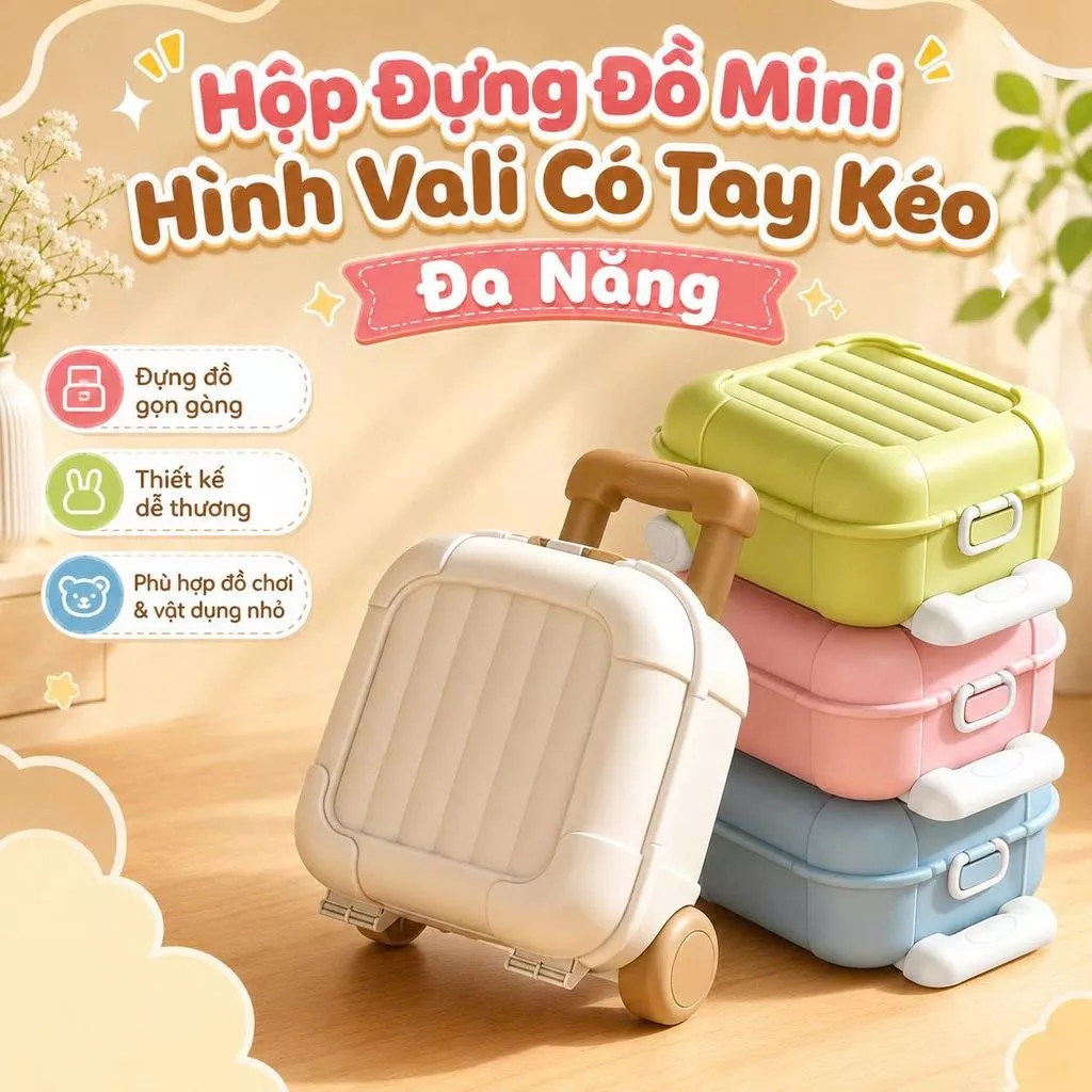 Hộp đựng đồ mini hình vali có tay kéo đa năng đựng đồ chơi mỹ phẩm phụ kiện