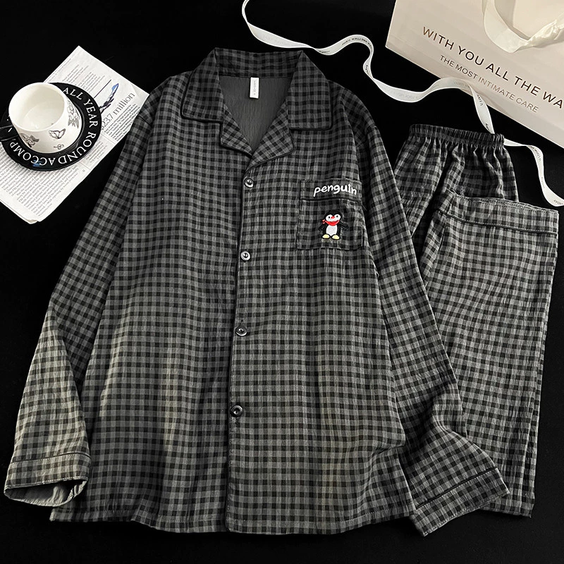 Bộ Đồ Ngủ Cặp Đôi Nữ Cloud Cotton Dài Tay Cardigan Hoạt Hình Loungewear
