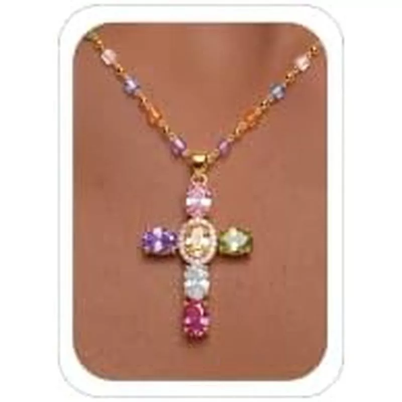 DEARMAY 14K Mạ Vàng Nhiều Màu Sắc CZ Vòng Cổ Chữ Thập Cho Nữ, Nhiều Màu Cubic Zirconia Đính Hạt Trạm Dây Xích Dainty Tuyên Bố Mặt Dây Chuyền Trang Sức Quà Tặng