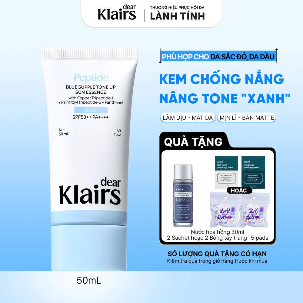 [NEW] Dear Klairs Kem chống nắng Blue Supple Tone Up Sun Essence SPF50+ PA++++ 50ml [FS]