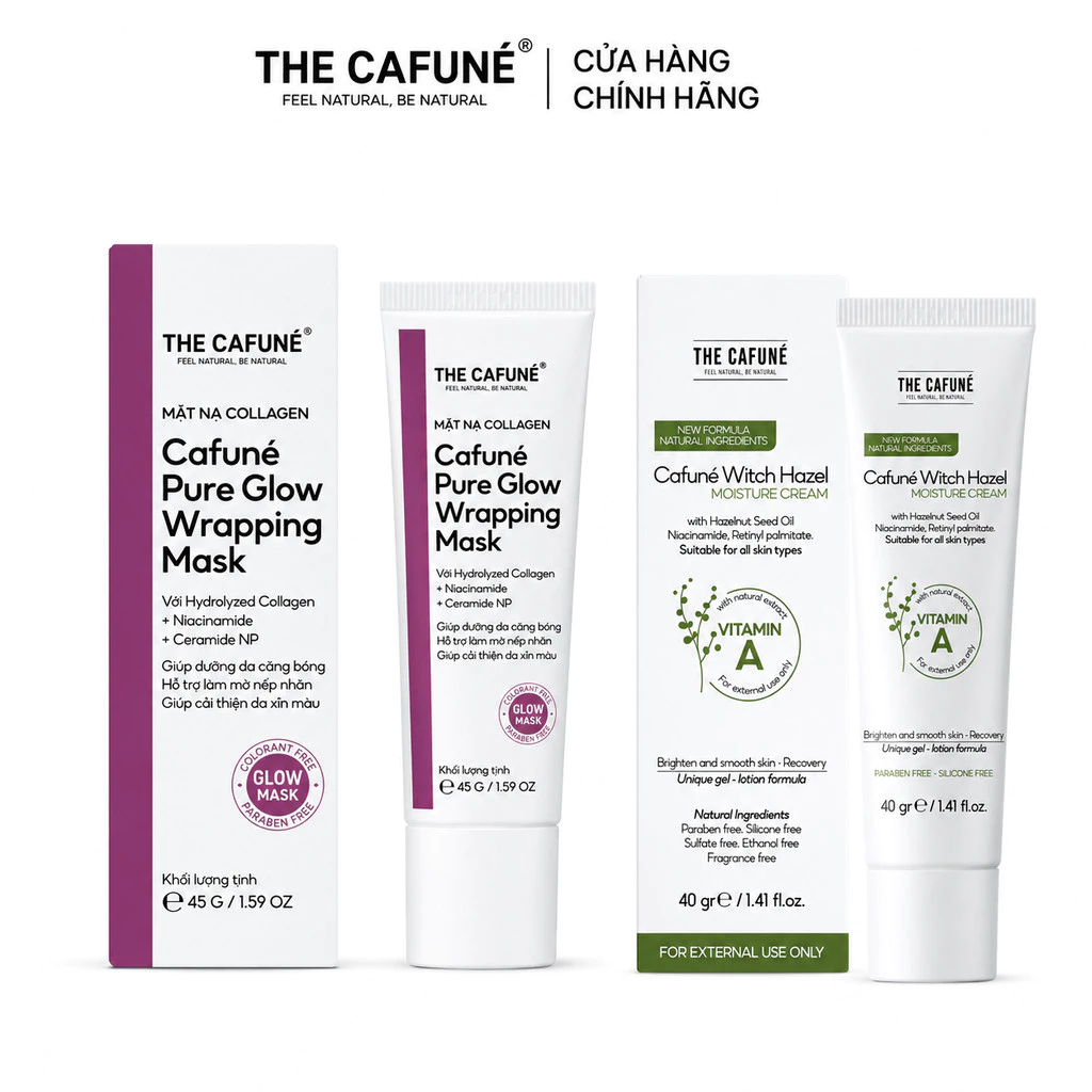[COMBO GIẢM 34%] Bộ Đôi Làm Sạch & Dưỡng Ẩm Cafuné: Mặt Nạ Lột Collagen Pure Glow 45g + Kem Dưỡng Ẩm Witch Hazel 40g