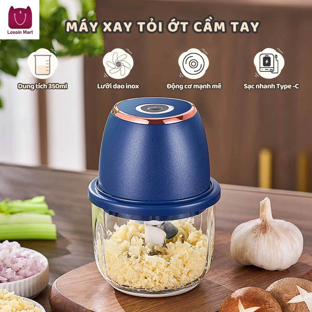 Máy xay tỏi điện, máy xay thịt gia dụng, đa chức năng, tiện lợi và nhỏ gọn.