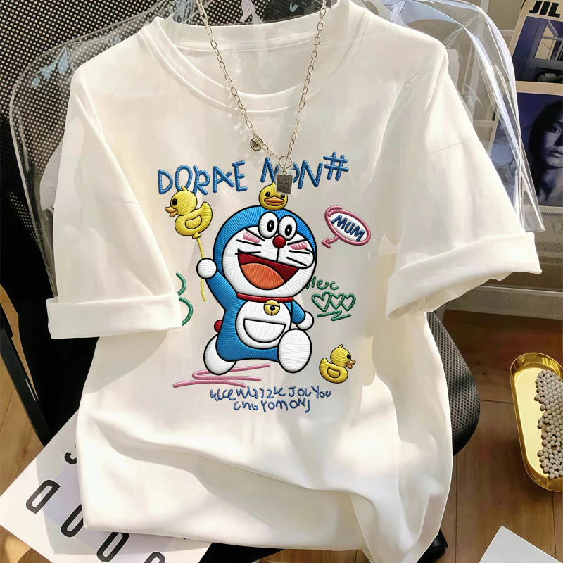 Áo thun nữ cổ tròn form rộng cotton thoáng mát in họa tiết thời trang basic mặc hàng ngày phối đồ dễ size S‑XXXL#0013