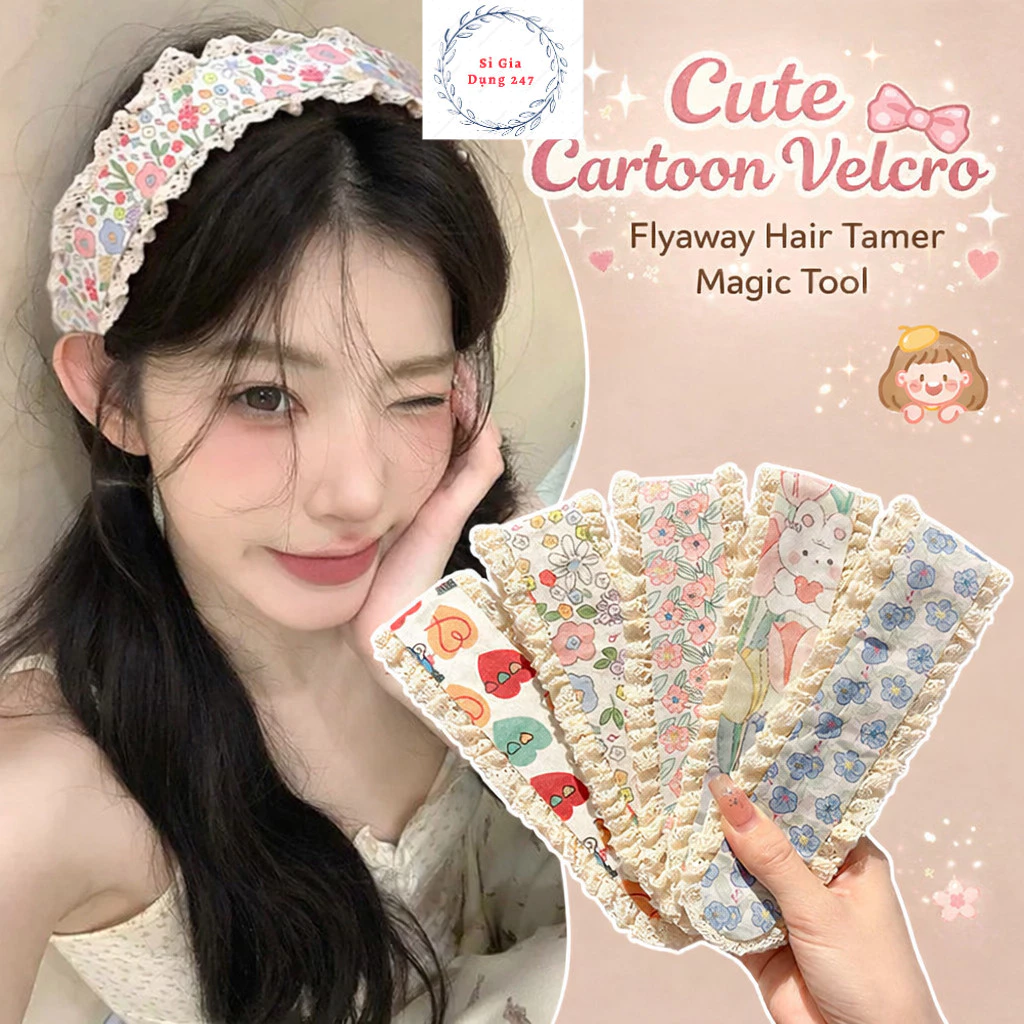Miếng Dán Tóc Mái Nữ Kiểu Hàn Hoa Nhí Xinh Xắn, Băng Đô Velcro Giữ Tóc Gọn Gàng Khi Makeup Rửa Mặt