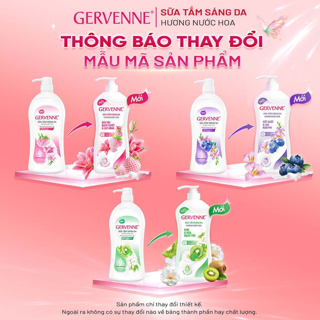 COMBO 2 Sữa tắm trắng da hương nước hoa Gervenne Cherry và Hoa Mẫu đơn 900G x…