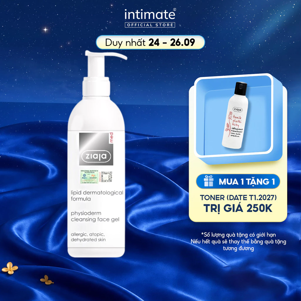 Gel Rửa Da Sinh Lý Ziaja Med Lipid Dermatological Formula Physioderm Giúp Làm Sạch, Loại Bỏ Dầu 200ml