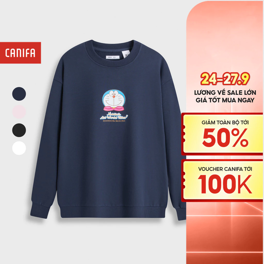 Áo nỉ unisex người lớn CANIFA in hình Doraemon 5TW25W006