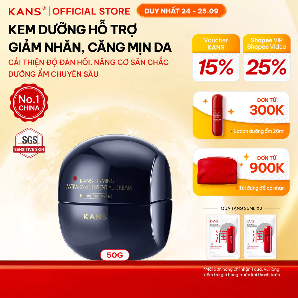 KANS Kem Dưỡng Giảm Nếp Nhăn 50g Giúp Săn Chắc Da, Tăng Đàn Hồi Và Độ Căng Mịn Da Với Peptide Kép Và Collagen Thủy Phân