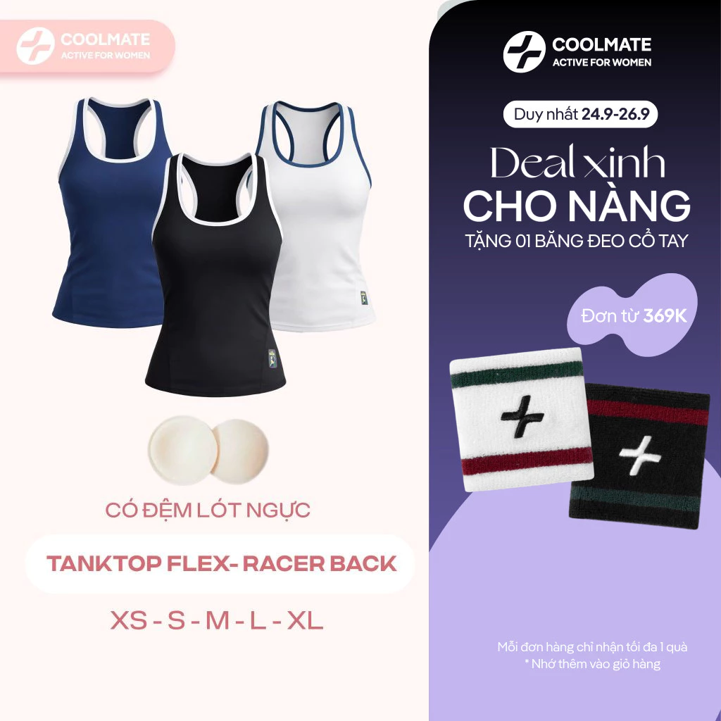 [369K TẶNG QUÀ][CÓ ĐỆM LÓT NGỰC] Áo Tanktop thể thao Pickleball nữ Coolmate FlexRacer Back mềm mại thấm hút