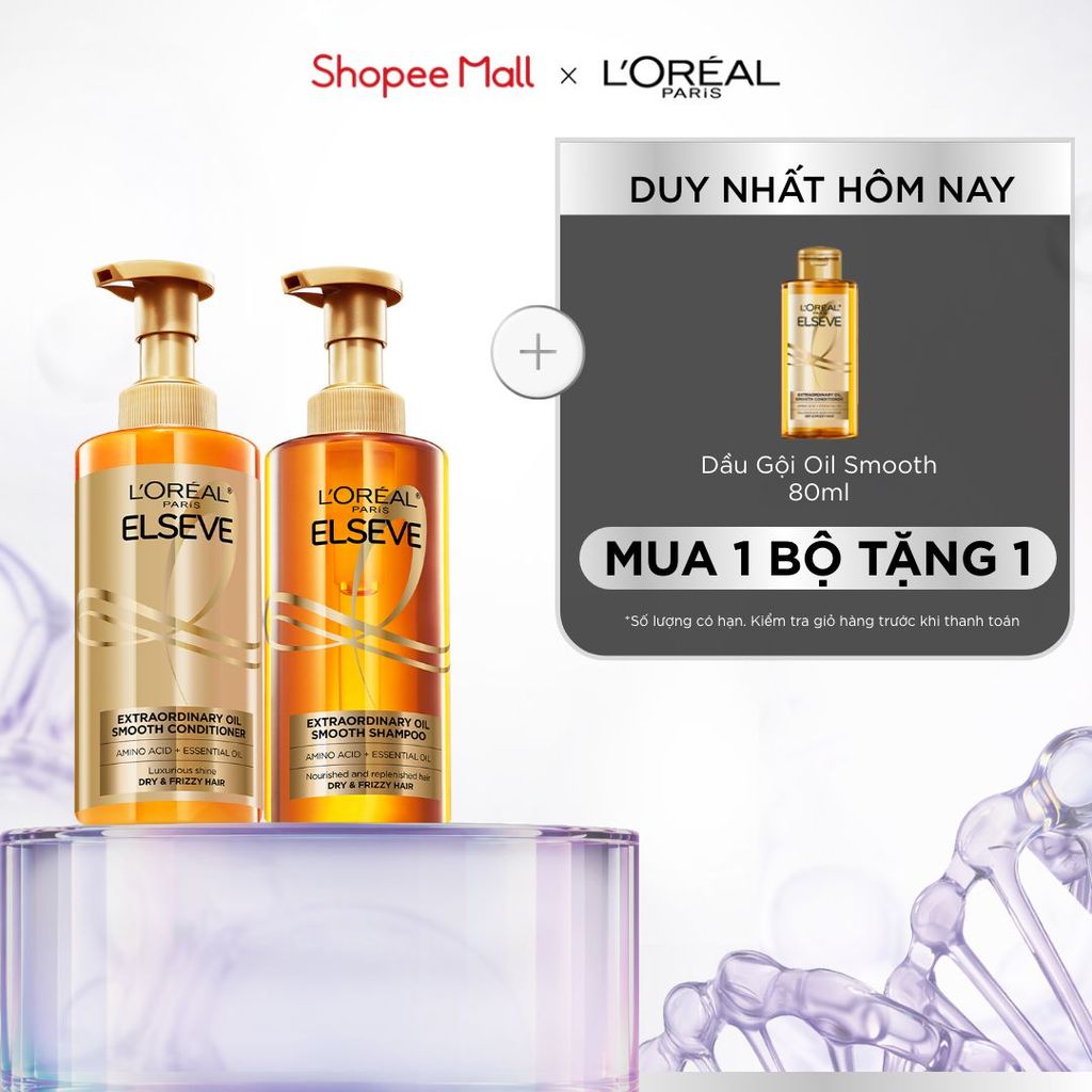 Bộ gội xả dưỡng tóc suôn mượt cao cấp L'Oreal Paris Extraordinary Oil Smooth…