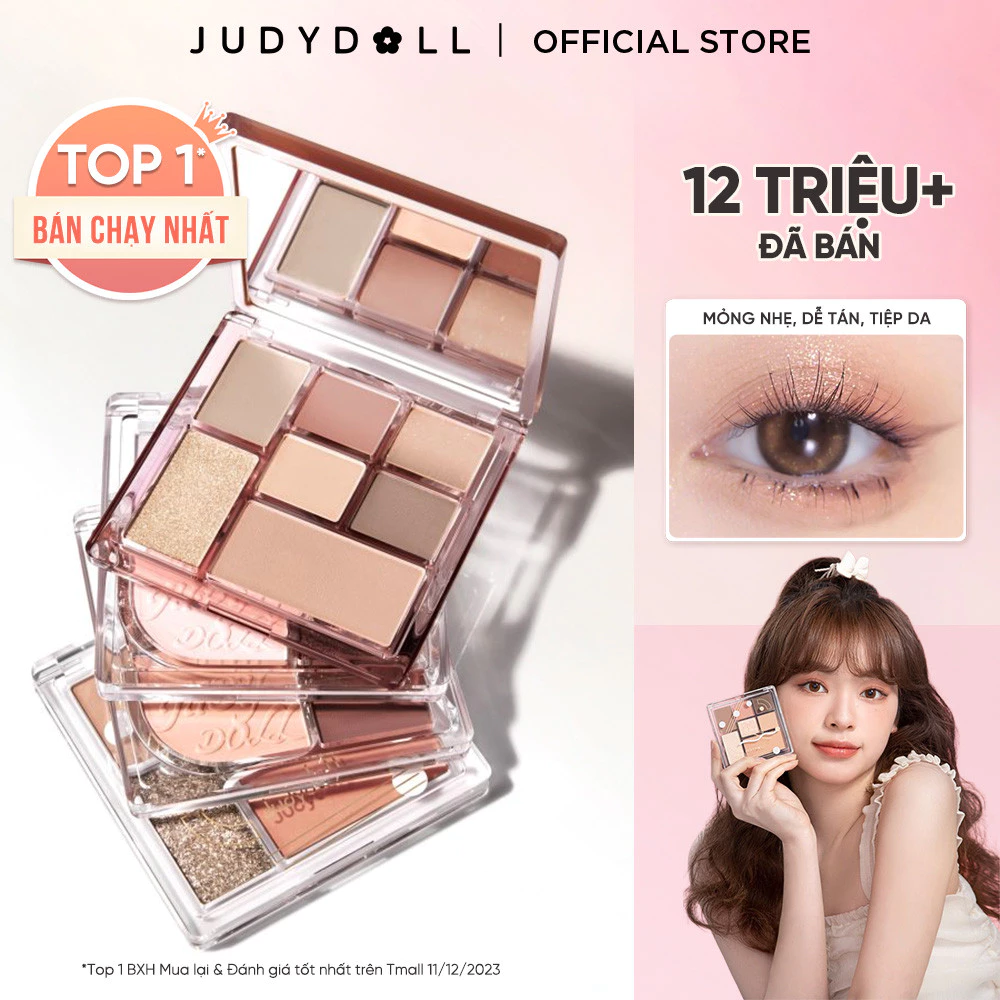 Phấn Mắt 7 Màu JUDYDOLL All-In-One Palette Đa năng Kẻ mắt Má hồng Tạo khối Bắt sáng Mềm mịn Lên màu tốt Dễ tán Có nhũ mắt lấp lánh 8,5g