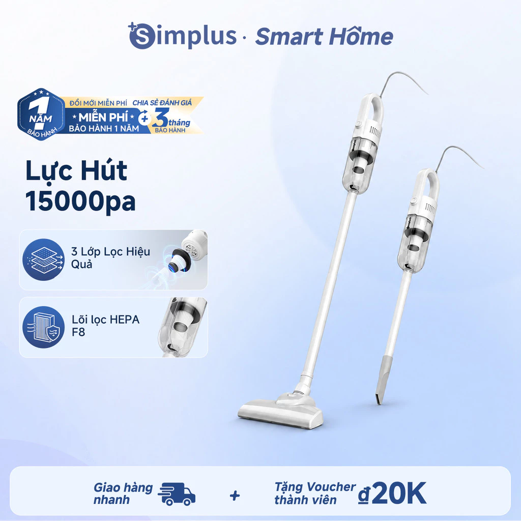 Simplus Máy Hút Bụi Có Dây Công Suất 400W Lực Hút 15000Pa Một nút khởi động XCQH002 - Bảo Hành 1 Năm