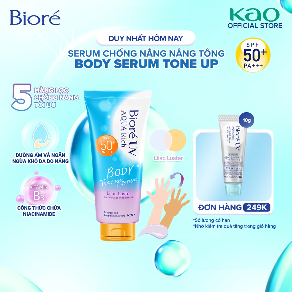[LIVESTREAM] Biore UV Aqua Rich Serum Chống Nắng Dưỡng Thể Nâng Tông - Lilac Luster SPF50+ PA+++ 130ml