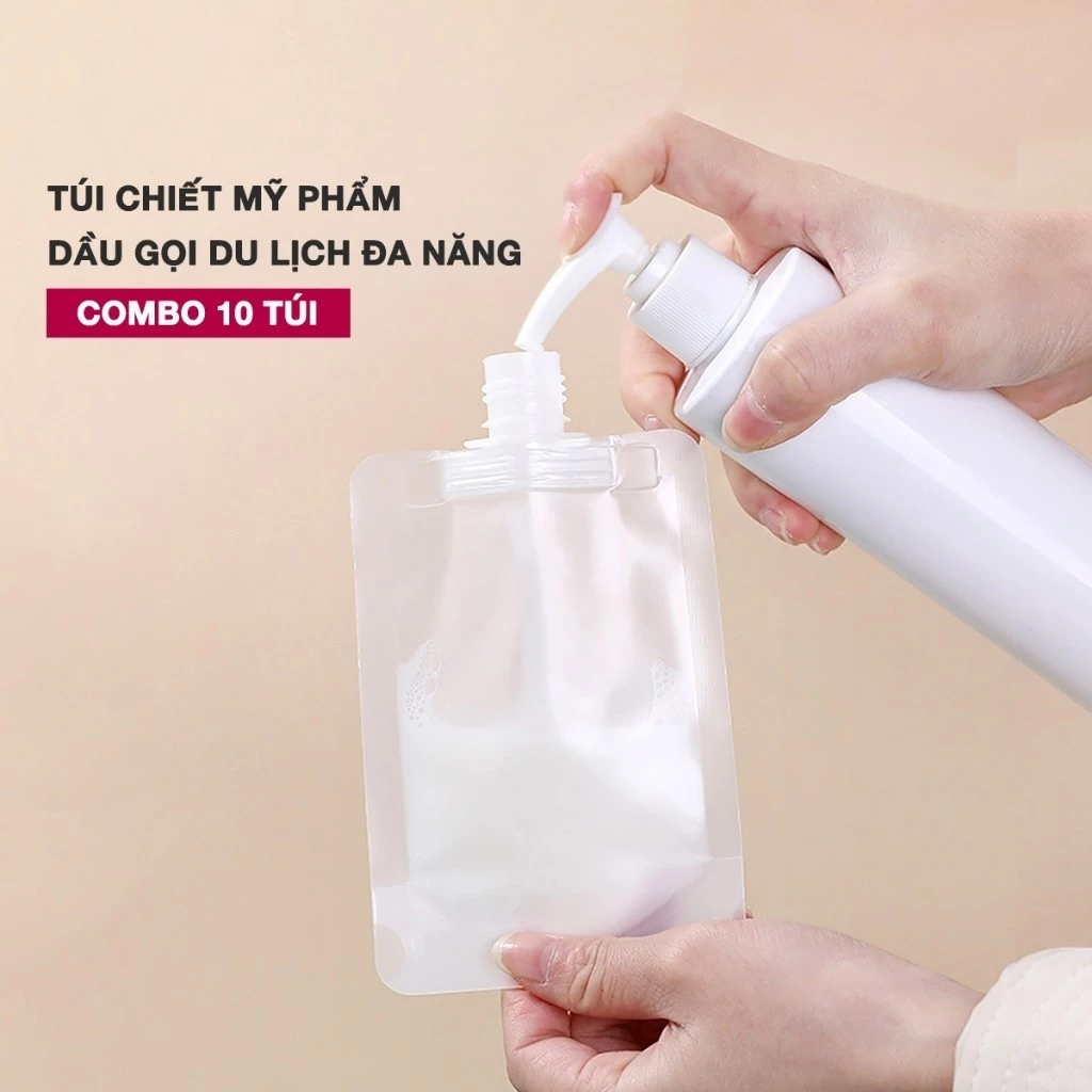 COMBO 10 Túi Chiết Mỹ Phẩm Dầu Gội Sữa Tắm Dầu Xả Du Lịch, Lọ Chiết Có Thể Tái Sử Dụng