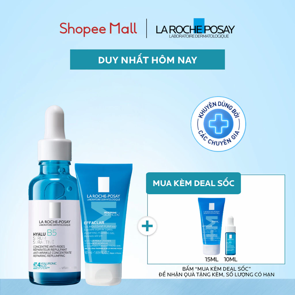 [FS] Bộ đôi làm sạch & hỗ trợ làm mờ nếp nhăn La Roche-Posay Hyalu B5 Suractivated Serum 30ml