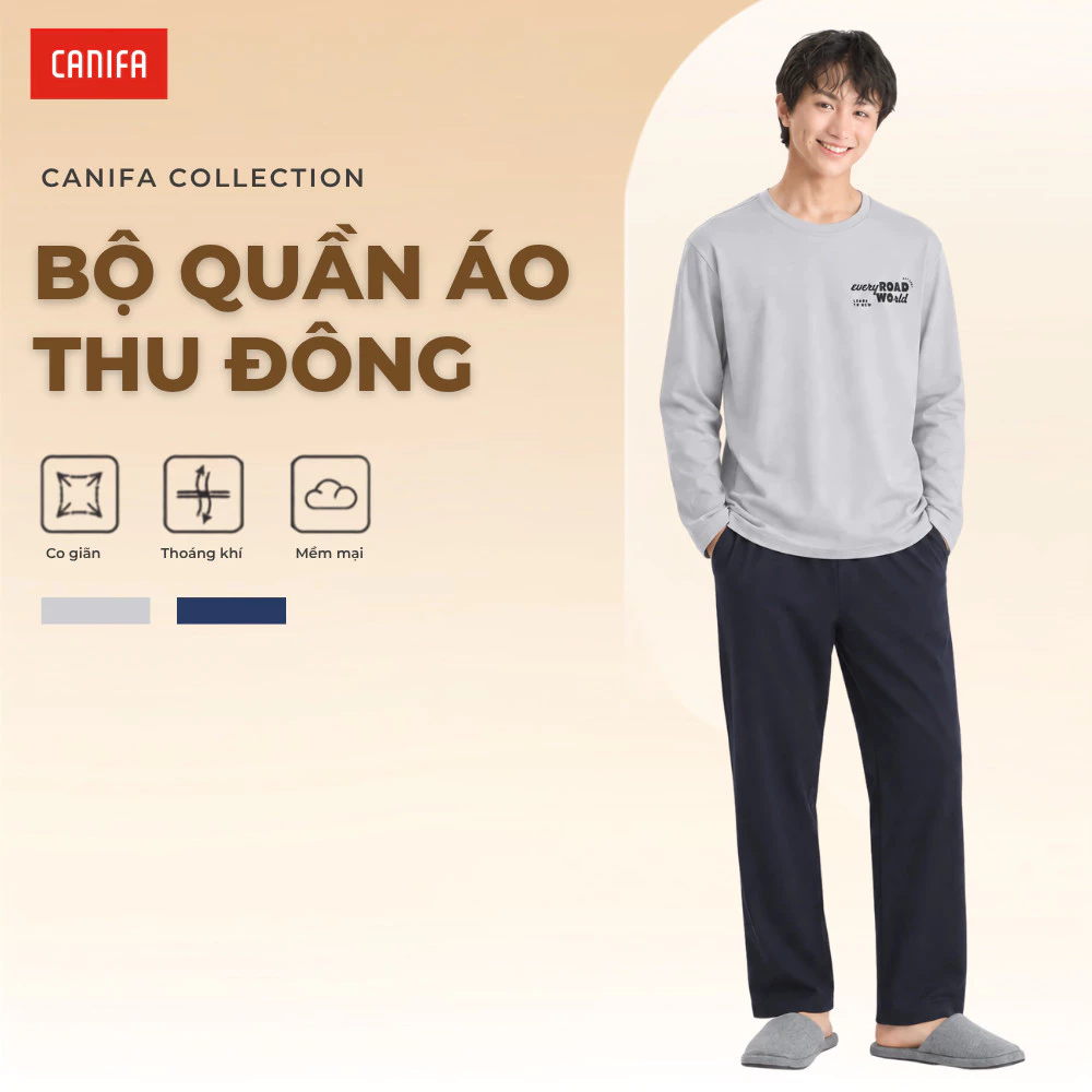 Bộ quần áo nam thu đông dài tay mặc nhà, set bộ quần áo nam dài tay CANIFA MEN 8LS26W003