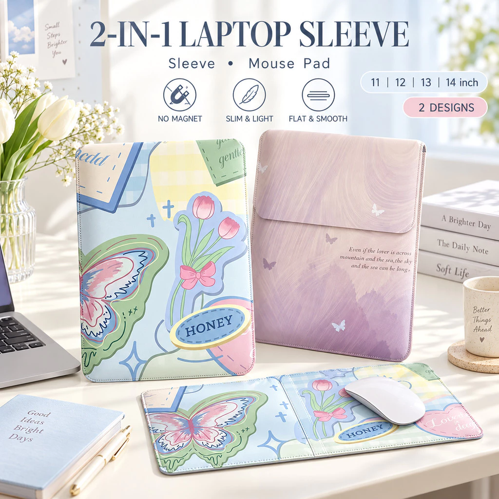 Túi Đựng Laptop Nắp Gập Họa Tiết Bướm Dùng Làm Lót Chuột Không Nam Châm Mỏng Nhẹ Cho Máy 11 12 13 14 Inch