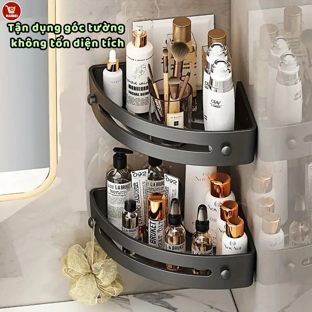 Kệ đựng đồ hình tam giác cho phòng tắm, giá để đồ trong phòng tắm, không cần khoan, gắn tường, có lỗ thoát nước.