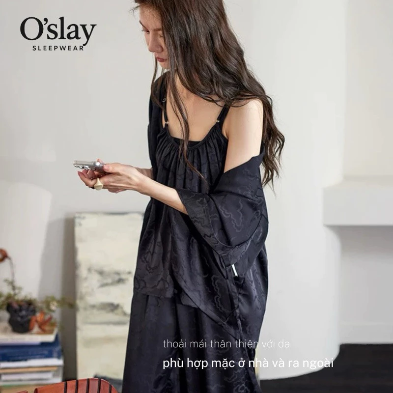 Đồ Ngủ 3 Món Lụa Nữ - Set Pijama Áo Hai Dây Áo Choàng Quần Dài Mát Mềm Mùa Hè B66656