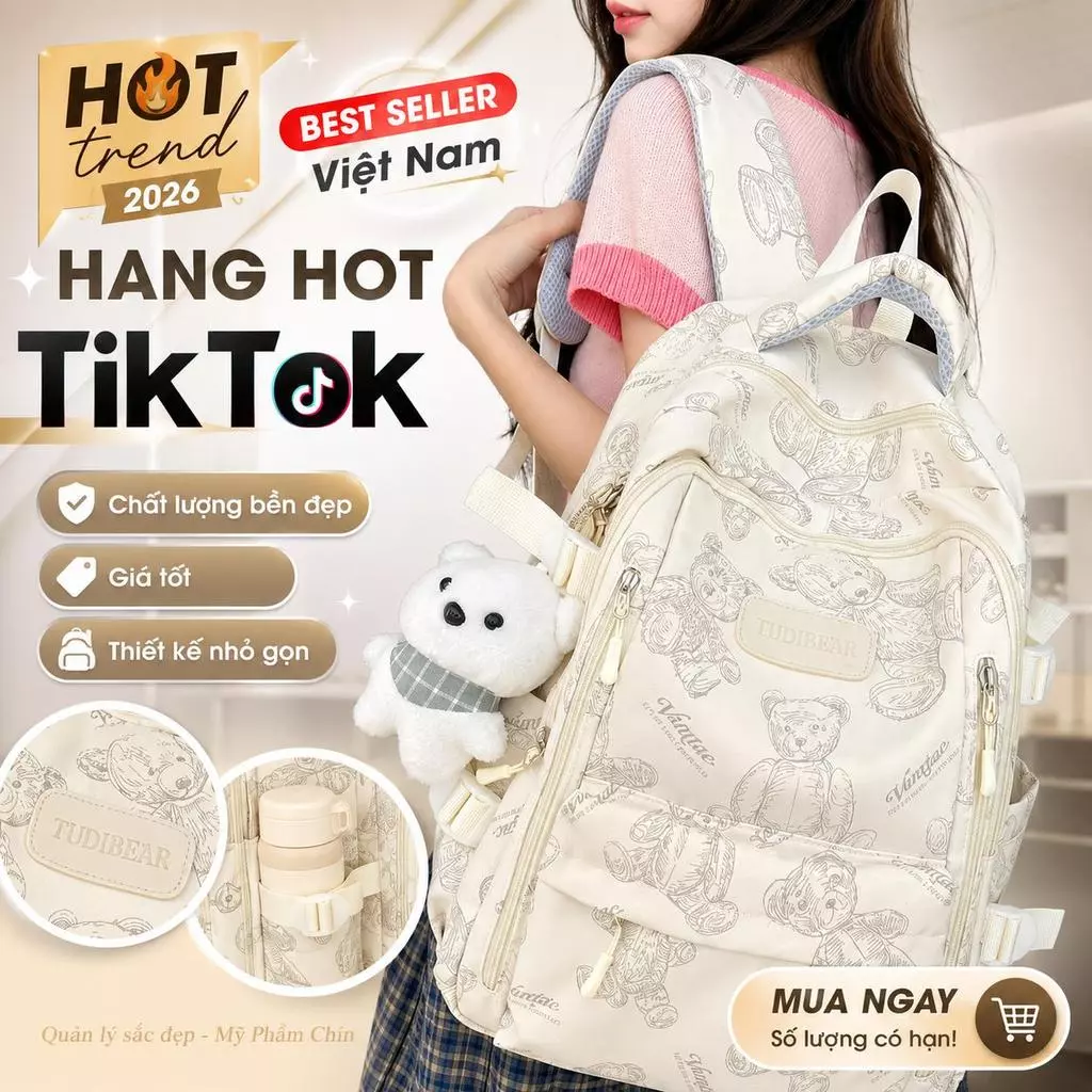 Balo Nữ Gấu Vintage Kèm Móc Bông, Nhiều Ngăn Tiện Lợi, Đeo Êm Nhẹ, Phong Cách Hàn Quốc, Đi Học Đi Chơi