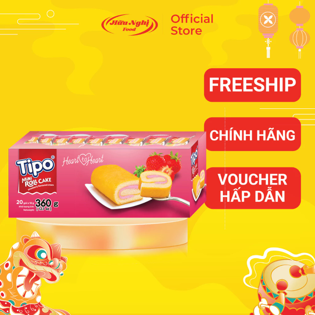 [KHO HÀ NỘI] Bánh bông lan cuộn dâu Tipo thơm mềm 360g