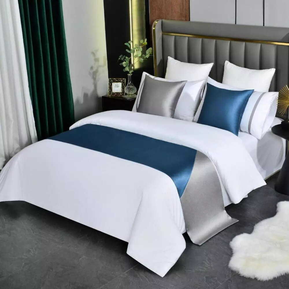 Khăn trải giường & khăn trải giường hiện đại sọc, Khăn trải giường bảo vệ không phai màu cho chân giường, Dải đầu giường trang trí cho giường cỡ King Twin Queen, Trang trí phòng ngủ khách sạn tại nhà