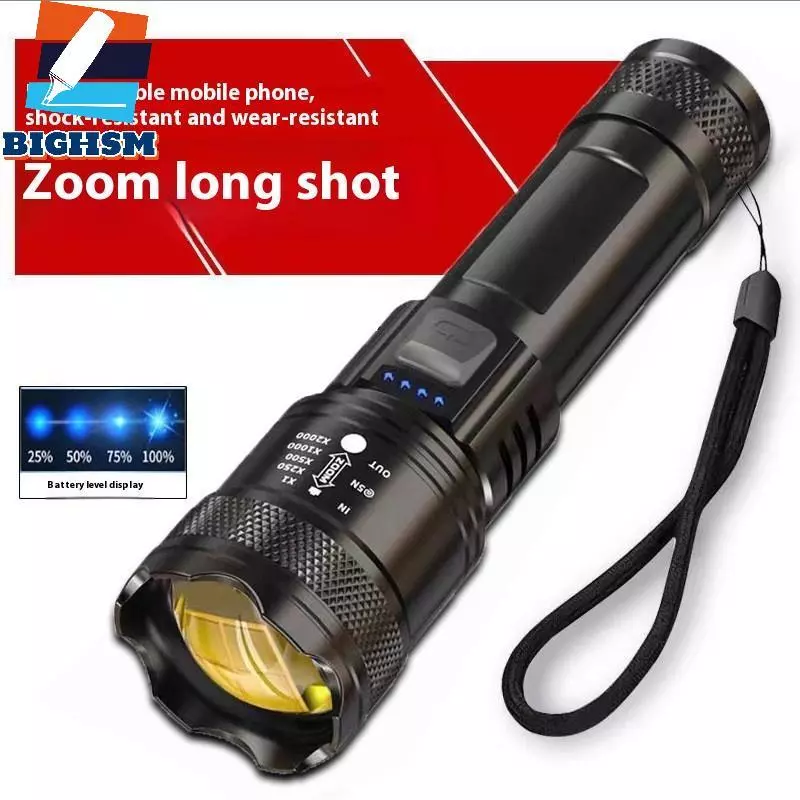 [BIGHSM] Đèn pin sạc P50 Led Type-C mạnh mẽ Đèn sáng Đèn khẩn cấp Đèn phóng to bằng kính thiên văn Tích hợp pin 18650