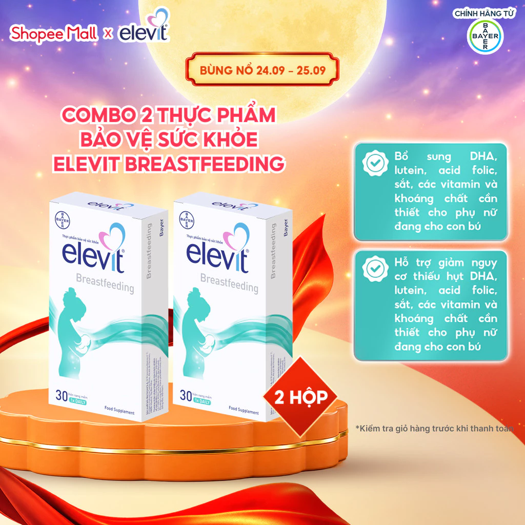 Bộ 2 Elevit Breastfeeding Vitamin bổ sung cho phụ nữ sau sinh và cho con bú có DHA, Omega3, Canxi và Các khoáng chất