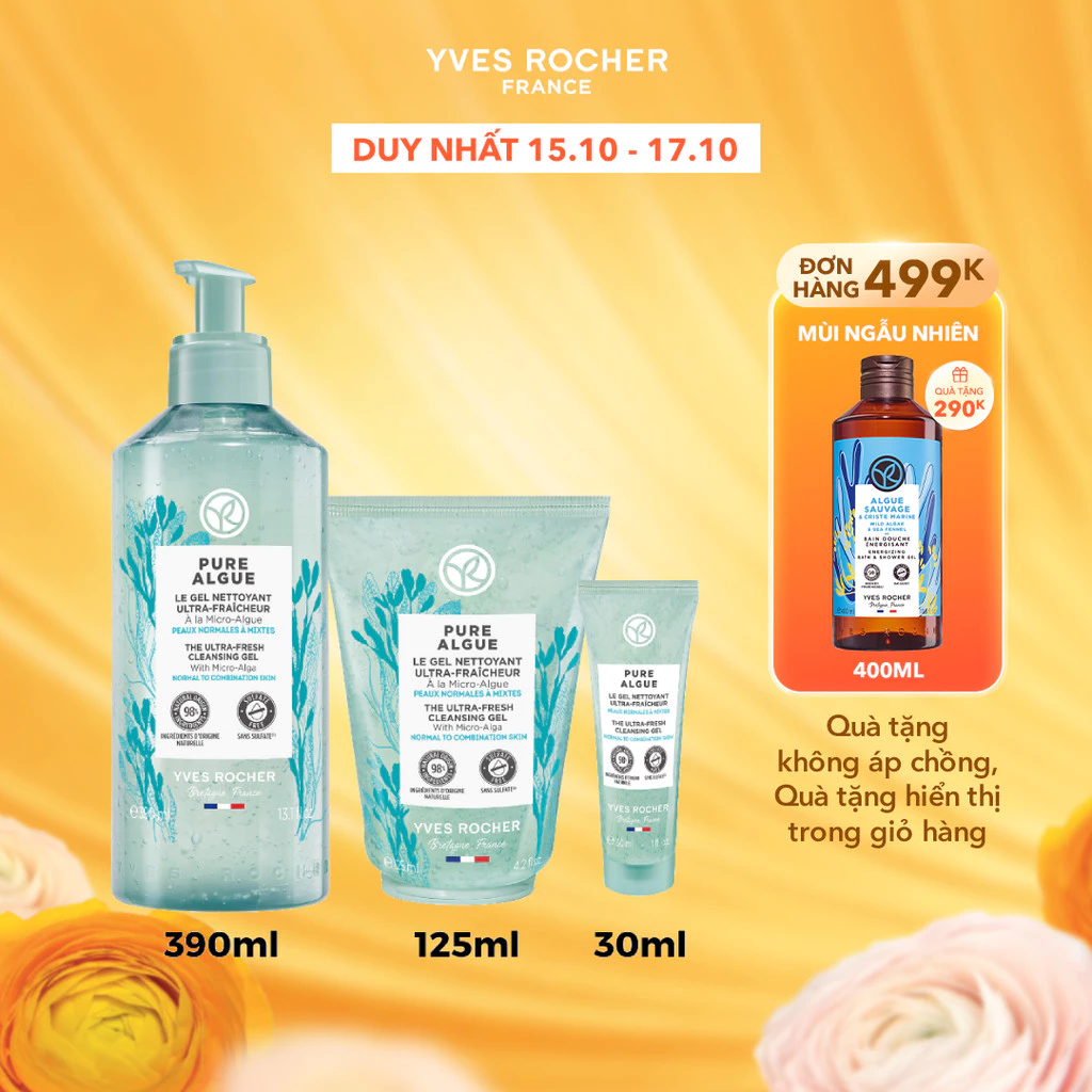 Sữa rửa mặt dạng gel Yves Rocher Pure Algue Cleansing Gel (nhiều dung tích)
