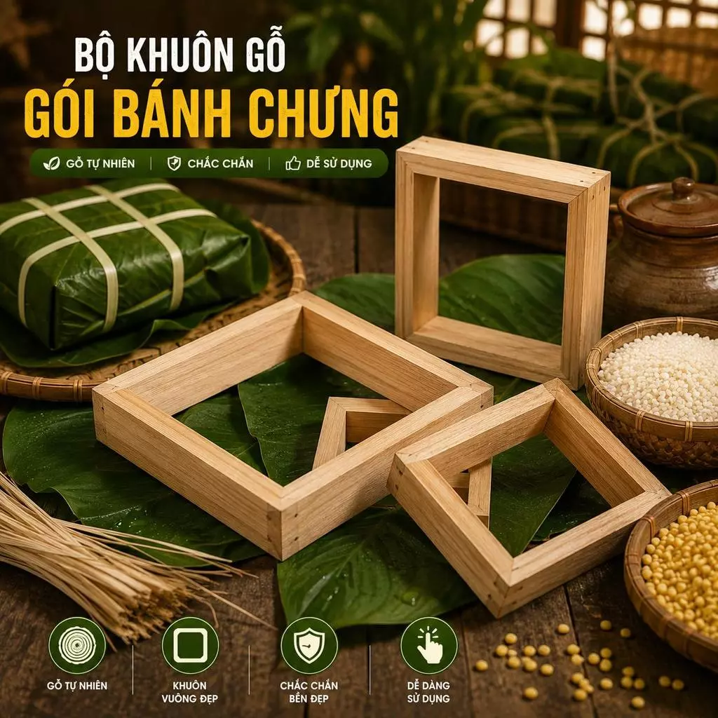 Khuôn Gói Bánh Chưng Bằng Gỗ Tự Nhiên Bộ Khuôn Gói Bánh Chưng Nhanh Đều Đẹp Bền Chắc Dễ Sử Dụng - GD357