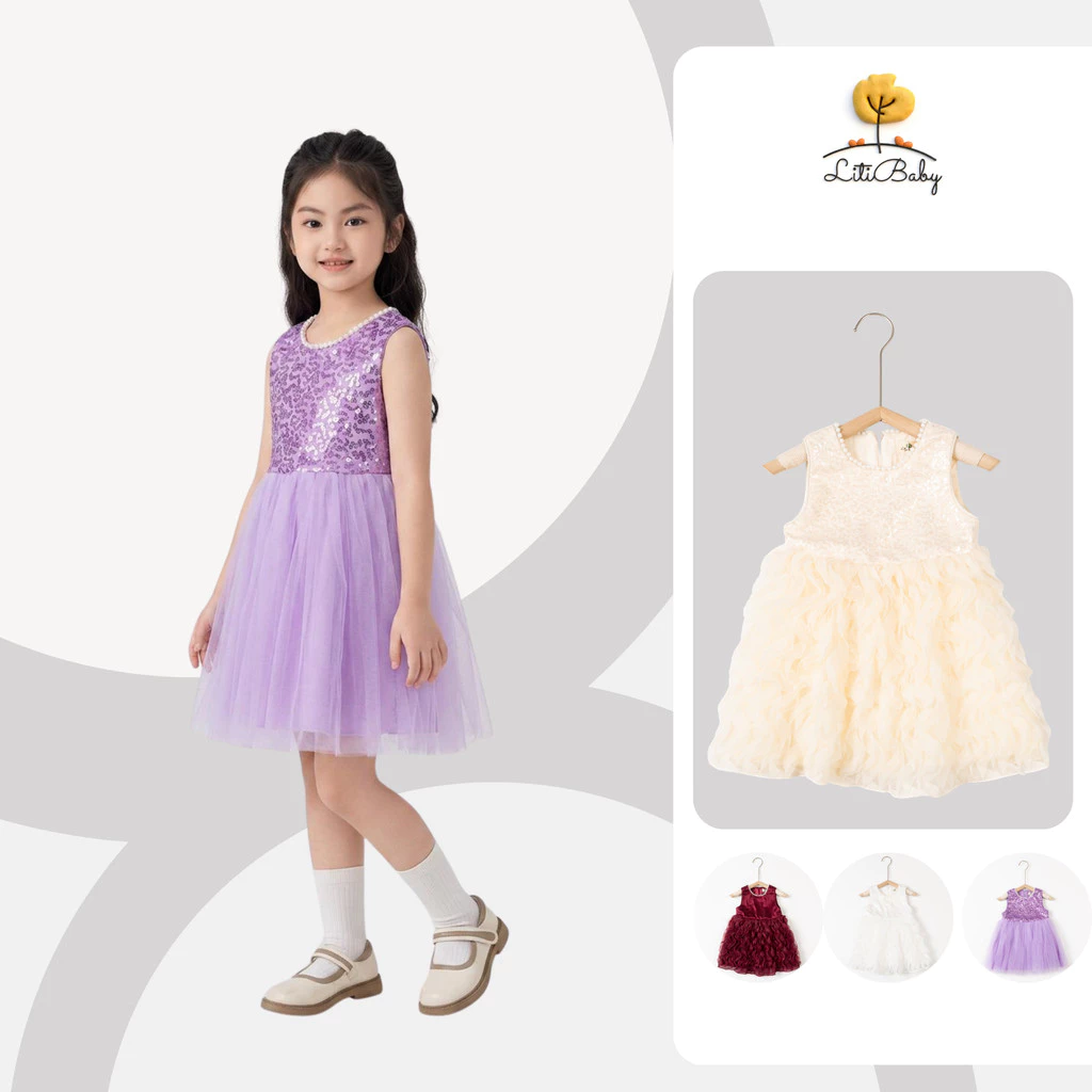 Váy công chúa đính sequin phối chân váy bồng bé gái LITIBABY 2-8 tuổi PH1336